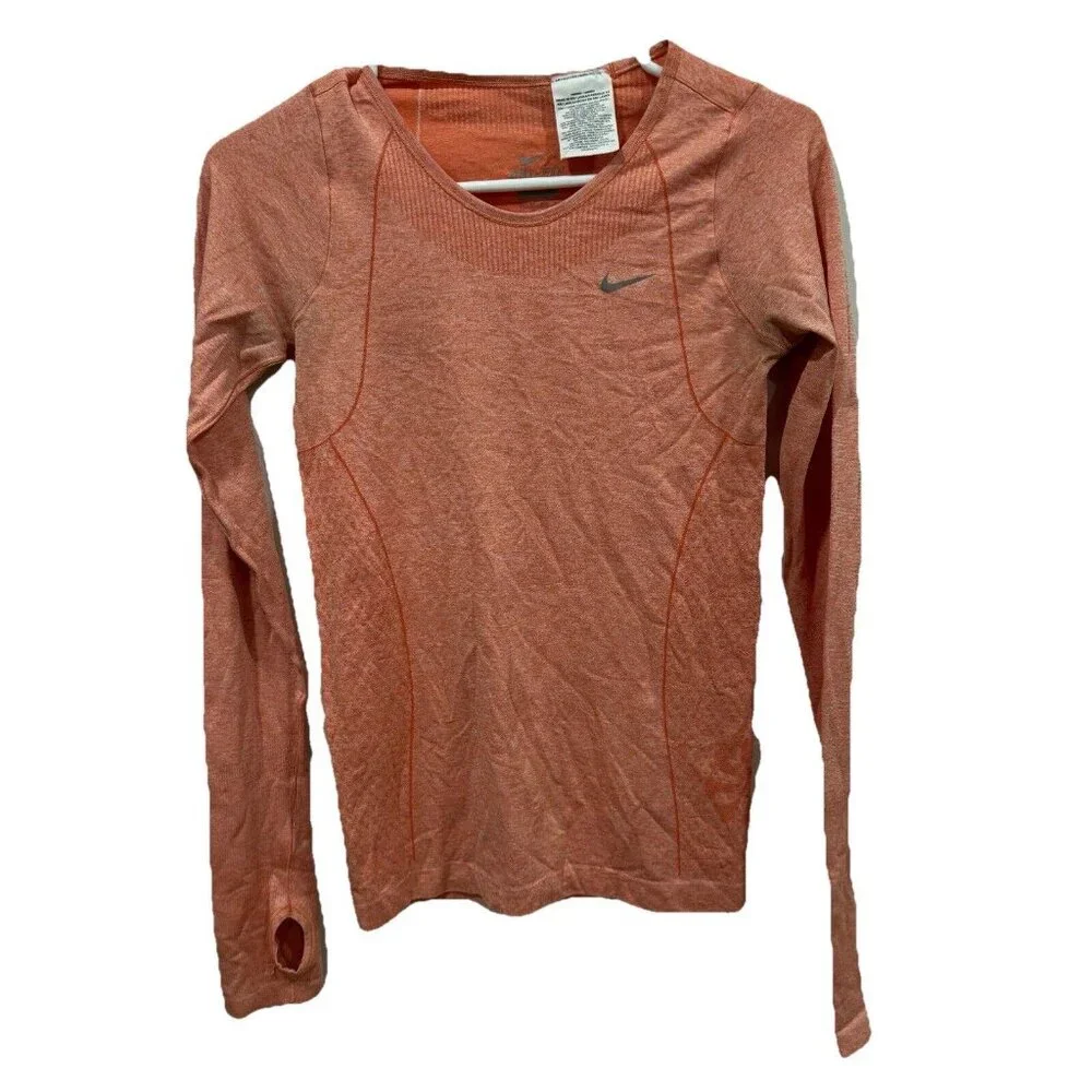 Women’s Nike‎ Womens orange dri fit long sleeves Xsmall Xs Seamless Thumb Holes